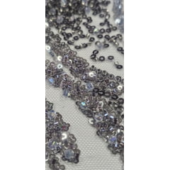 Tule Bordado com Pedrarias Premium Cinza Chumbo   HT98091  