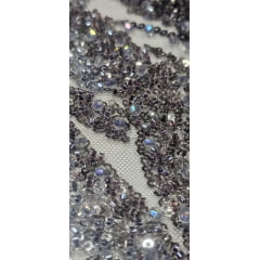 Tule Bordado com Pedrarias Premium Cinza Chumbo   HT98091  