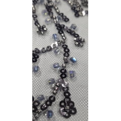 Tule Bordado com Pedrarias Premium Cinza Chumbo   HT98091  
