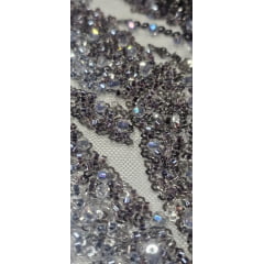 Tule Bordado com Pedrarias Premium Cinza Chumbo   HT98091  