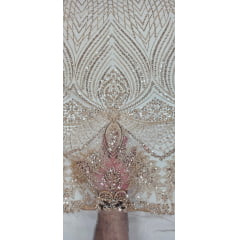 Tule Bordado com Pedrarias Premium  Dourado  16871A 