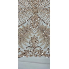 Tule Bordado com Pedrarias Premium  Dourado  16871A 