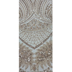 Tule Bordado com Pedrarias Premium  Dourado  16871A 
