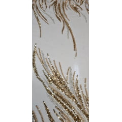 Tule Bordado com Pedrarias Premium Dourado com Branco  HT70575 