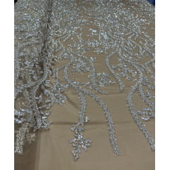 Tule Bordado com Pedrarias Premium Dourado com Prata HS2739