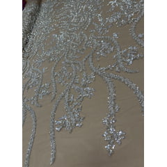 Tule Bordado com Pedrarias Premium Dourado com Prata HS2739