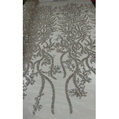 Tule Bordado com Pedrarias Premium Dourado com Prata HS2739