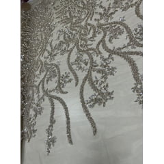 Tule Bordado com Pedrarias Premium Dourado com Prata HS2739