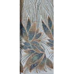 Tule Bordado com Pedrarias Premium Dourado com Verde Cerâmica  HT70509 