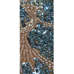 Tule Bordado com Pedrarias Premium Dourado com Verde Cerâmica HT70523