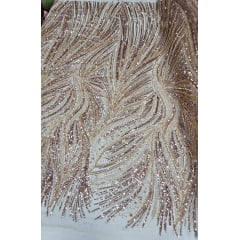 Tule Bordado com Pedrarias Premium Dourado HT97424 