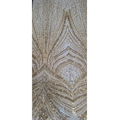 Tule Bordado com Pedrarias Premium Dourado Modelo 942