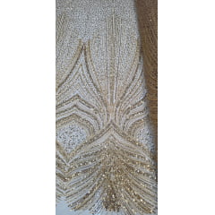 Tule Bordado com Pedrarias Premium Dourado Modelo 942