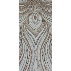 Tule Bordado com Pedrarias Premium Dourado Multicolor HT97504 