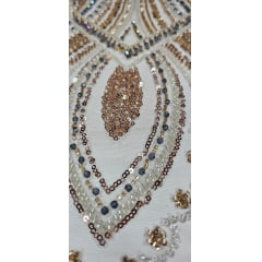 Tule Bordado com Pedrarias Premium Dourado Multicolor HT97504 