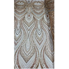 Tule Bordado com Pedrarias Premium Dourado Multicolor HT97504 