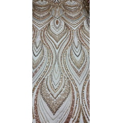 Tule Bordado com Pedrarias Premium Dourado Multicolor HT97504 