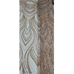 Tule Bordado com Pedrarias Premium Dourado Multicolor HT97504 