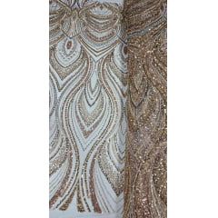 Tule Bordado com Pedrarias Premium Dourado Multicolor HT97504 