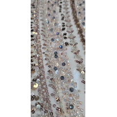 Tule Bordado com Pedrarias Premium Dourado Multicolor HT97797