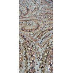 Tule Bordado com Pedrarias Premium Dourado Multicolor HT97797
