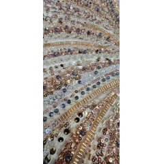 Tule Bordado com Pedrarias Premium Dourado Multicolor HT97797