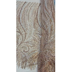 Tule Bordado com Pedrarias Premium Dourado Multicolor HT97797