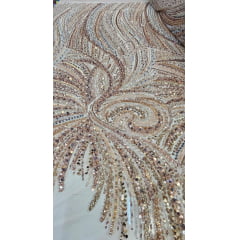 Tule Bordado com Pedrarias Premium Dourado Multicolor HT97797