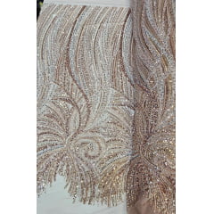 Tule Bordado com Pedrarias Premium Dourado Multicolor HT97797