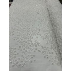 Tule Bordado com Pedrarias Premium Floral Off White J23070