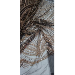 Tule Bordado com Pedrarias Premium Fundo Preto Pedraria Bronze 16296A