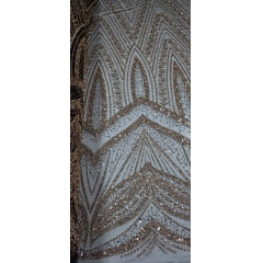 Tule Bordado com Pedrarias Premium Fundo Preto Pedraria Bronze 16296A