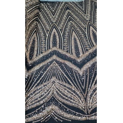 Tule Bordado com Pedrarias Premium Fundo Preto Pedraria Bronze 16296A