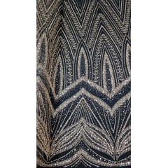 Tule Bordado com Pedrarias Premium Fundo Preto Pedraria Bronze 16296A