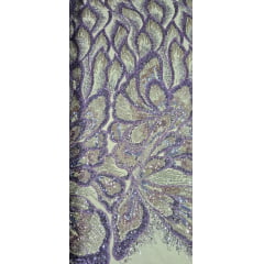 Tule Bordado com Pedrarias Premium Lilás Multicolor HT70561