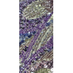 Tule Bordado com Pedrarias Premium Lilás Multicolor HT70561