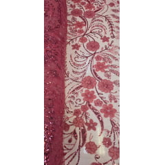 Tule Bordado Com Pedrarias Premium Lumiere 02 Goiaba