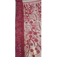 Tule Bordado Com Pedrarias Premium Lumiere 02 Goiaba