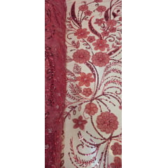 Tule Bordado Com Pedrarias Premium Lumiere 02 Goiaba