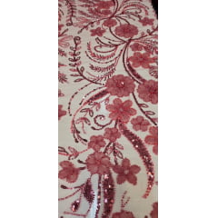 Tule Bordado Com Pedrarias Premium Lumiere 02 Goiaba
