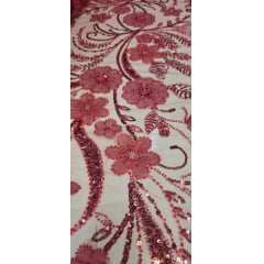 Tule Bordado Com Pedrarias Premium Lumiere 02 Goiaba