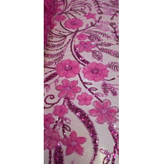 Tule Bordado Com Pedrarias Premium Lumiere 02 Pink