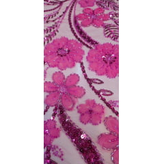 Tule Bordado Com Pedrarias Premium Lumiere 02 Pink