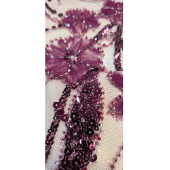 Tule Bordado Com Pedrarias Premium Lumiere 02 Roxo