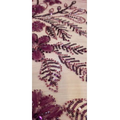 Tule Bordado Com Pedrarias Premium Lumiere 02 Roxo