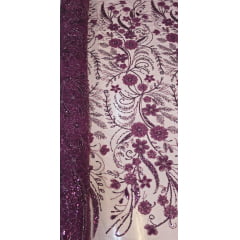 Tule Bordado Com Pedrarias Premium Lumiere 02 Roxo