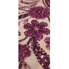 Tule Bordado Com Pedrarias Premium Lumiere 02 Roxo