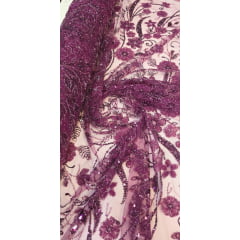 Tule Bordado Com Pedrarias Premium Lumiere 02 Roxo