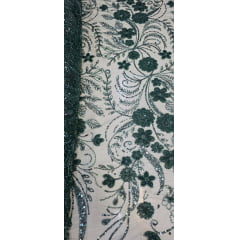 Tule Bordado Com Pedrarias Premium Lumiere 02 Verde Floresta