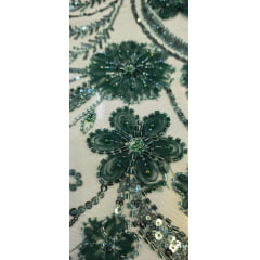 Tule Bordado Com Pedrarias Premium Lumiere 02 Verde Floresta